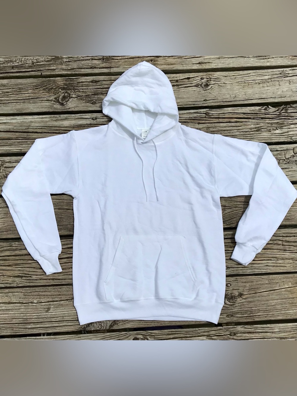 Mens M HANES Eco Smart Solid White Hooded Fleece Sweatshirt Pullover DIY White